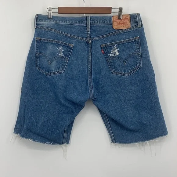 Embroidered Levi's 501 Button Fly Denim Shorts - Picture 3 of 8